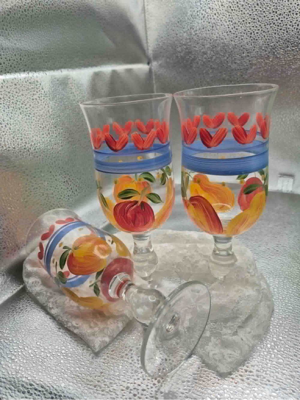 Vintage Furio Goblets - Cottagecore Wine Glasses Hand-Painted Fruit MCM FUO8